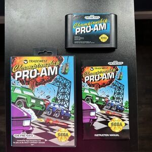 Championship Pro-Am (Sega Genesis, 1992) Complete in Box With Manual + Hang Tab